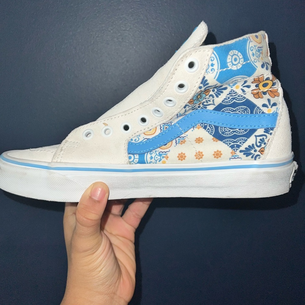 Vans Blue and White Sneakers Artistic High-Tops - Picture 3 of 6